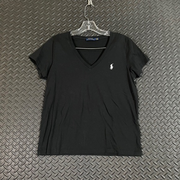 Polo Ralph Lauren Black V-Neck Short Sleeve T-Shirt Women's Size Medium - Picture 1 of 8